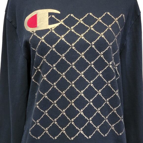 Champion Tshirt Mens Sz M Black Gold Chain Tee Long Sleeve Crew Logo Heritage‎ - Picture 2 of 9